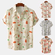 Men's Funny Loose Causal Boho Mushroom Printing Lapel Button Shirt Plus Size Hawaiian Summer Beach T