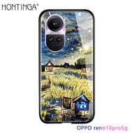 เคส Hontinga สำหรับ OPPO Reno 10 Pro Plus Pro + 2 2F 3 4 Pro 4F 4z 5 Pro 6 Pro 6z 7 7Z 8 Pro 8T 8Z 5G ACE Z 5G น้ำมันเคสภาพวาด Starrys เคสโทรศัพท์กระจกนิรภัยเคสแข็งเคสหลังกระจก