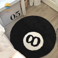 LARGLO 8 Ball Rug, Anti-slip Soft 8 Ball Carpet, Creative Round Plush Black 8 Ball Mat Hoom Decor