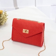 Tas Selempang Wanita Fashion Style Korea Sling Bag Tali Rantai Kulit PU Bercorak Monogram COD T74