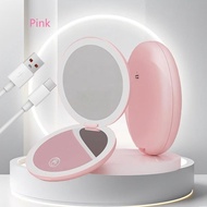 Portable Handheld Makeup Mirror 5 Times/10 Times Round Double-Sided Light Adjustable 3 Colors Fill L