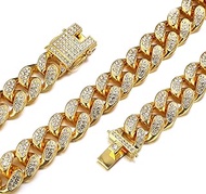 Gold Chain for Men Guys ●Big Dog● 20MM Wide Cuban Link Chain Gold Tone Iced Out 18k Real Gold Plated