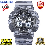 Original G-Shock GA100 Men Sport Watch Japan Quartz Movement Dual Time Display 200M Water Resistant Shockproof and Waterproof World Time LED Auto Light Sports Wrist Watches with 4 Years Warranty GA-100CM-8A (Free Shipping Ready Stock)
