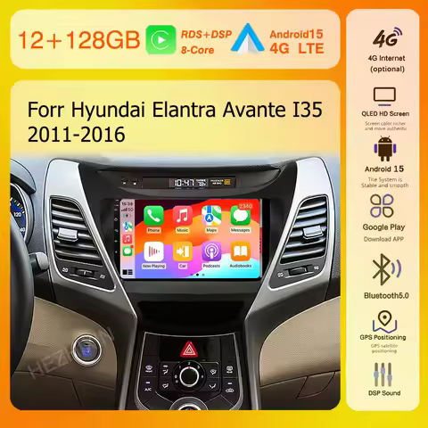 2K QLED 12GB+128GB 2DIN For Hyundai Elantra I35 2011 2012 2013 2014 2015 Android 15 Carplay Auto Car