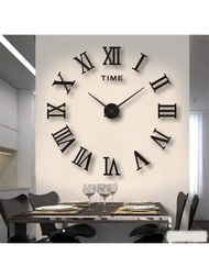 歐式風格3d Diy牆掛時鐘,亞克力材質鏡面壁貼,時鐘適用於居家裝飾客廳,採用石英機芯和挂針,黑色l色號,尺寸：36英寸（60-90cm）