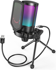 Gaming USB Microphone for PC PS5 FIFINE Condenser Mic with Quick Mute RGB Indicator Tripod Stand Pop Filter Shock Mount Gain Control for Streaming Discord Twitch Podcasts Videos- AmpliGame