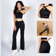 Livan LV24N01F503 Women's Workout Set, Crochet Top with Removable Pads & Flattering Flared Leggings,