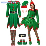 HIPPURAH Christmas Elf Costume, Green Xmas Suit Christmas Cosplay Clothing, Fashion Parent-Child Vel