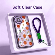 VRQR Cover for Itel S23 A50C A70 A06 S665L A665L Dense Flowers Clear Shockproof Phone Case with Lany