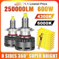 Dualvision H7 LED 360 Canbus H11 H1 250000LM 600W HB3 HB4 9005 9006 D2S D4S LED Car Headlight Bulb 6