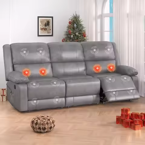 Reclining Sofa Couch with 8 Points Massage&Heat Function,Recliner Sofa 3-Seater Modern Manual Contro