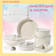 CAROTE Ice Cream Die-Cast Non-Stick Frying Pan Cookware Set IH Gas Detachable Handle 16pcs