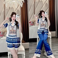 Blue Bear Pajama Set printed with full metallic scratched silk brocade for beautiful women CCD80 Sam