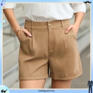 LAHSTORE Women's Wide Leg Linen Shorts - Rolled Hem & Elastic Waist
