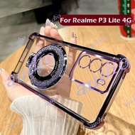 Realme P3 Lite 4G Four Corner Plating Glitter Transparent Phone Case With Bracket For realme P3 Lite