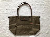 100% Authentic Longchamp Le Pliage Club Shoulder Bags Large Long Handle 70Th Anniversary Embroidery Folding waterproof Nylon Tote Bag Gift bag  Shopping Bag L1899619A23-Khaki