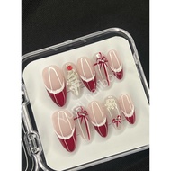 Nailbox Christmas red fend design, CNY nails, gentle Christmas nails - Christmas pink background des