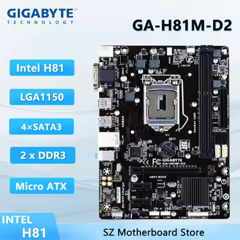 Gigabyte GA-H81M-D2 Intel H81 Motherboard LGA 1150 DDR3 16 GB Support I5-4690 I3-4130 I3-4150 I3-417