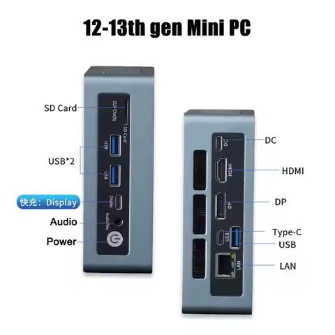 Newest Fan Mini PC Alder Lake N100 lntel Core I7 1360P 1260P I5 12450H Palm Computer DP HDMI Type-C 