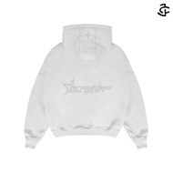 JICO - Unisex Oversized DOUBLE ZIP Boxy Hoodie Sweater with Light-Up Screen Printing WhiteBrooklyn