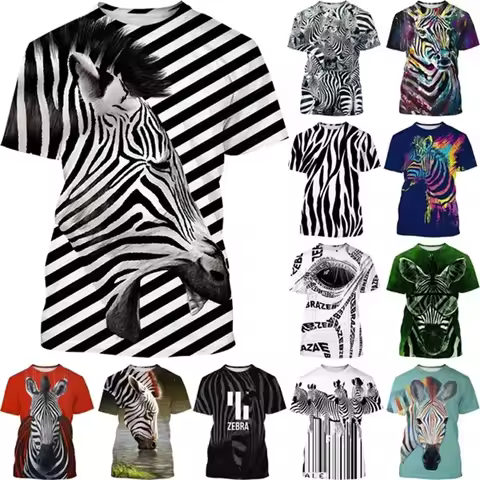 Zebra Animal 3D Printing Breathable Short Sleeve T Shirt Men's Prairie Horse Hip-Hop Style Streetwea