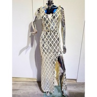 Glamorous Sequined Evening Gown with Shoulder Chain Details