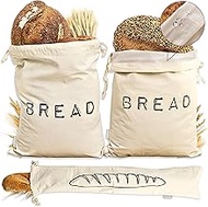 Leafico Reusable Bread Bags – 2 Cotton Storage Bags + 1 Baguette Bag with Food Safe TPU Liner – For 
