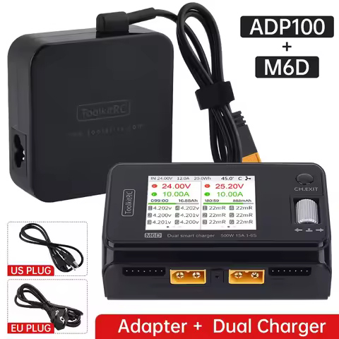 IN Stock ToolkitRC M6D 500w 15A DC Dual Channel Smart Charger Discharger Battery Balance for 1-6S Li