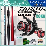 DAIWA Fishing Rod Set Combo Reel Spinning Rod Joran Pancing 1 Set Reel BC Surf Reel Jigging Rod
