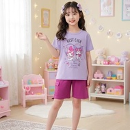 HP One Set of Premium Girls' Babydoll Pajamas - Short Sleeves and Shorts Hotpantshp Size 4 - 6 - 8 -