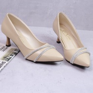 Ảnh thật - Giày cao gót nhọn 5p bít mũi da mềm công sở 2 dây xoàn chéo mũi - BM108