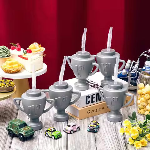 2/4/6/8/10 Pcs Race Car Trophy Cups With Straws and Lids 12 Oz Plastic Race Car Birthday Party Suppl