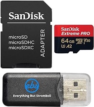 SanDisk 64GB Micro SDXC Memory Card Extreme Pro Works with Insta360 ONE RS 1-Inch 360, One X3 Action Camera (SDSQXCU-064G-GN6MA) Bundle with (1) Everything But Stromboli MicroSD Card Reader