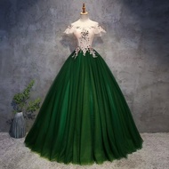Elegant Green Banquet Evening Dresses Off Shoulder Lace Flower Embroidery Piano Performance Dresses 