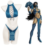 Women Kitana Bikini Swimsuit Bathing Suit Cosplay Costume Bodysuit Outfit Top Blue Shirt Anime Japan