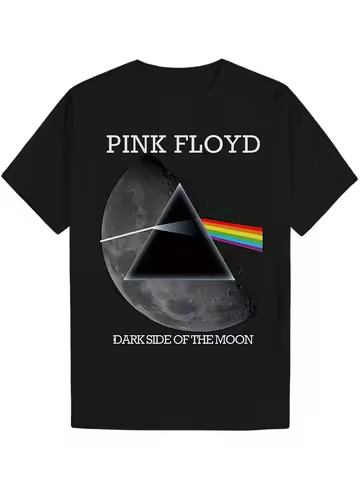 Pink Floyd Band T-Shirt "Dark Side of the Moon" Moon Cover Print Psychedelic Rock Unisex Cotton Shor