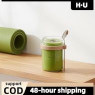 [H·U] 400ML Overnight Oat Cup Glass With Lid AndSpoon Seal Breakfast Yogurt Cups PH