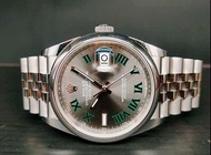 ROLEX 勞力士126200 灰色面盤 綠羅馬時標 36mm防水100米 3235矽遊絲 機芯動力儲備 約70小時 蠔式恆動經典 大三針+日誌.勞力士專利特色五珠鍊帶.錶友全新珍藏 未使用過.盒單齊全2021年最新式保卡