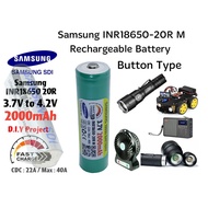 Button Top Samsung 18650 20R Battery 2000mAh 22A Positive Cap Original Rechargeable Touch Light High Drain Power