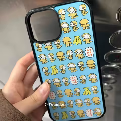Cute Cartoon Banana Monkey Print Korea Kawaii Ins Phone Case For iPhone 17 16 15 14 13 12 11 Pro XR 