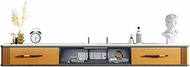 Luxury Floating TV Stand with Glass Doors and Two Drawers 78.7 Inch Wall Mounted TV Cabinet Entertai