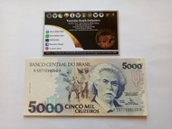 Uang Kuno 5000 Cinco Mil Cruzeiros Real BRL Brazil Brasil Tahun 1993