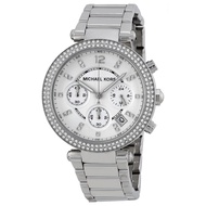 Authentic Women's Parker Chronograph Crystal Bezel Silver Watch MK5353