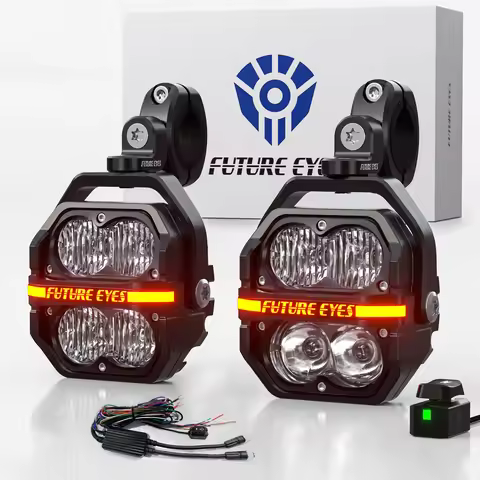 Future Eyes Z4 - LED Motorcycle Fog Lights Kit, 120W 12500LM Amber & White Driving Lights, IP67 Wate