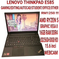 LAPTOP GAMING LENOVO THINKPAD AMD RYZEN 5 16GB RAM SSD 256GB 15.6 INCI
