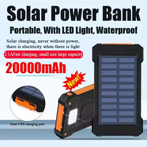 200000mAh Portable Solar Power Bank External Battery Fast Charging Waterproof Powerbank with SOS Fla