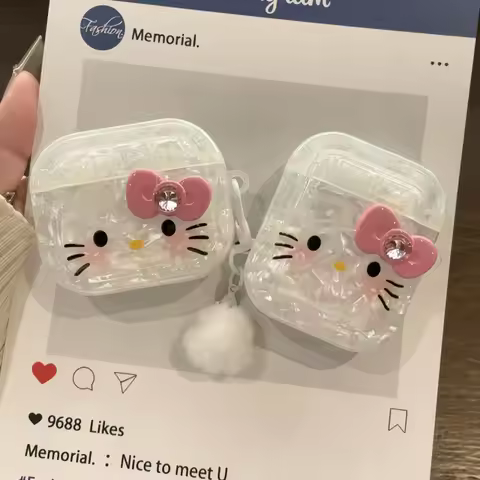 Ins Cute Shy KT Cat Emoji Apple AirPods S1/2/3 Pro2 Shell Pattern Bluetooth Earphone Protective Cove
