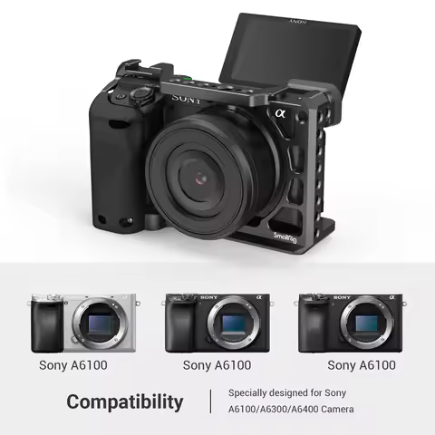 SmallRig 3164 DSLR A6400 Camera Cage with Silicone Handle Handgrip & Cold Shoe Case Rig Set for Sony