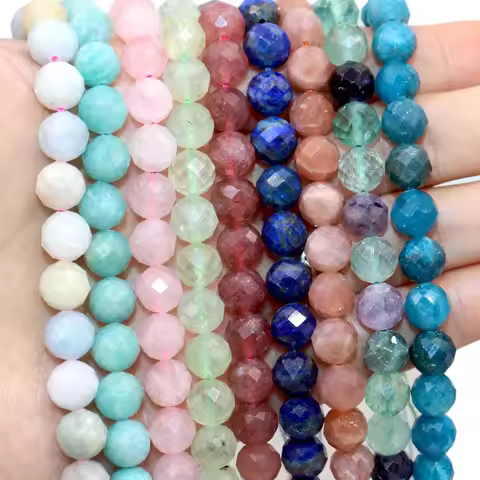 6/8/10MM Natural Stone Faceted Amethysts Aquamarines Amazonite Round Spacer Beads For Jewelry Making