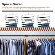 (IGRZ) Pants Hangers 5 Layers Metal Slack Magic Hangers Non-Slip Foam Padded Swing Arm Space Saving